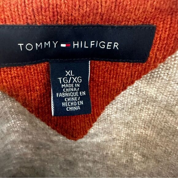 Y2K Tommy Hilfiger Beige Navy Orange Wool Sweater - Men XL - Winter Grandpa - Picture 7 of 7